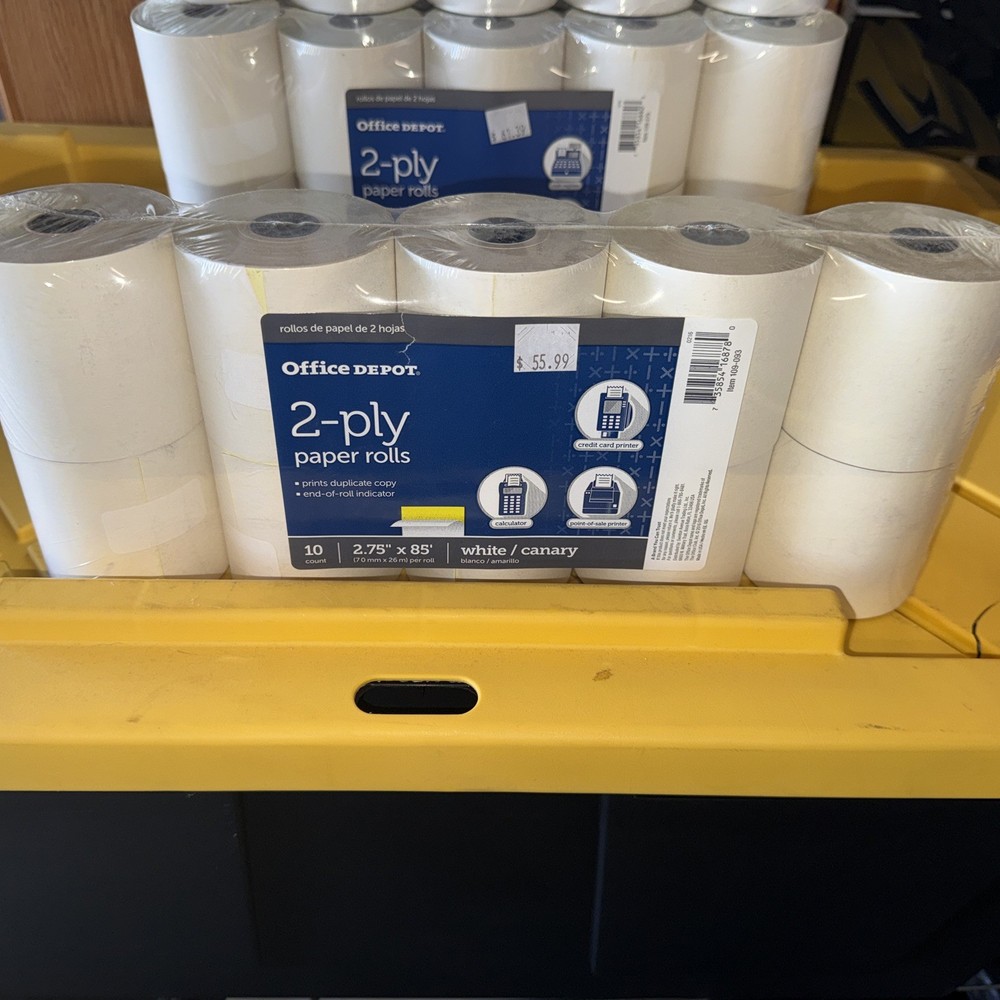 Office Depot® Brand 2-Ply Paper Rolls, 3″ x 85′, Canary/White, Pack Of 10