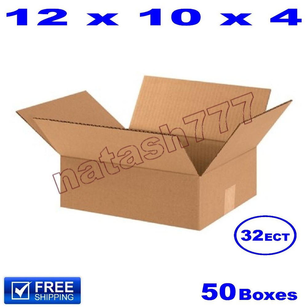 50 – 12x10x4 Cardboard Boxes 32-ECT Mailing Packing Shipping Corrugated Carton