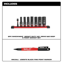 SHOCKWAVE Impact Duty 3/8 In. SAE Deep Impact Rated Socket Set (8-Piece) and 1 I