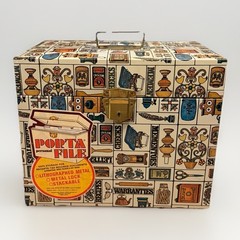 Retro 70s Ballonoff Metal Tin Home Porta File Box w/ Key 12-1/2 x 10 x 6–1/2 Vtg