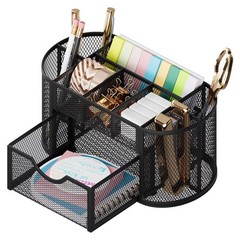GARITIN Black Mesh Desk Organizer with Drawer Pen Holder