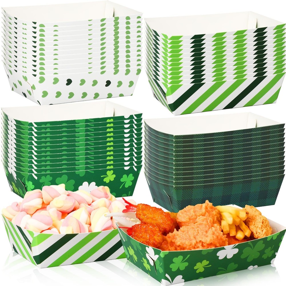 24 Pcs St Patrick’s Day Plates Food Trays Green Shamrock Bowl Disposable Iris…