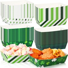 24 Pcs St Patrick’s Day Plates Food Trays Green Shamrock Bowl Disposable Iris…