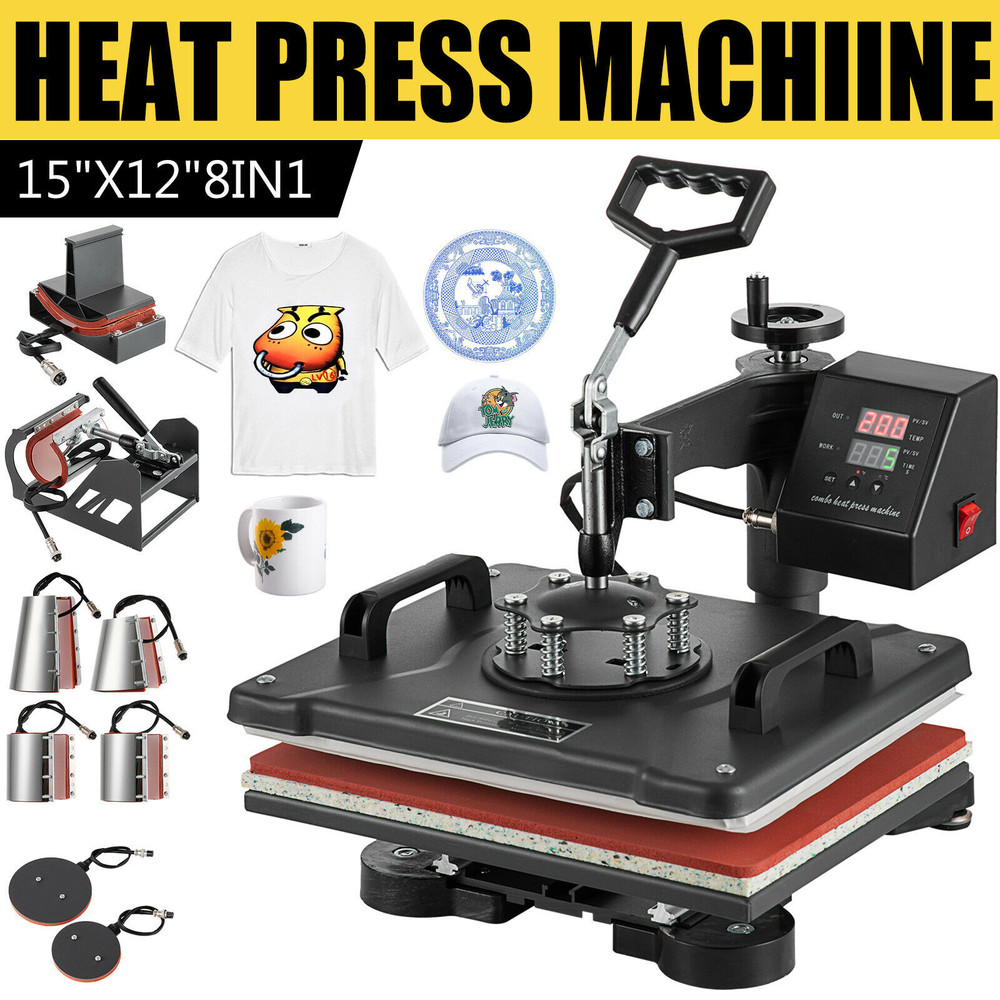 8 in 1 Heat Press Transfer Machine 12″X15″ T-Shirt Mug Hat Plate Cap Swing Away