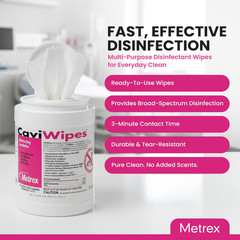 CaviWipes 13-1100 – 6″ x 6 3/4″(160 per Canister), 12 Canisters/Case