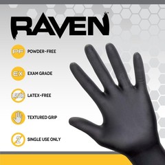 Large Pack of 100 Black Nitrile Gloves Powder Free Latex Free Textured Grip