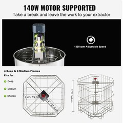 Uimoso Electric Honey Extractor for Beekeeping, Stainless Steel, 4/8 Frames