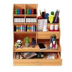 Wooden Pen Pencil Storage Holder Office Study Desk Organizer Box Tidy Shelf US