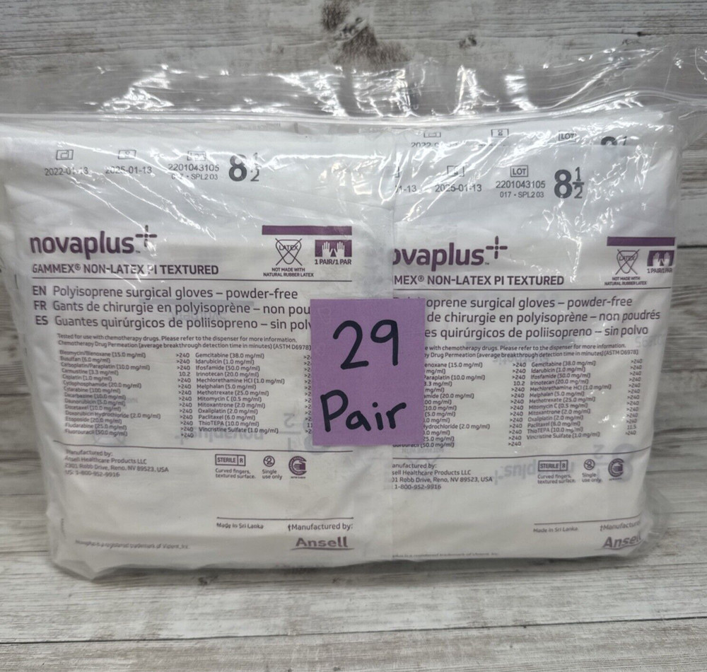 Novaplus Gammex Non-Latex PI Textured Surgical Glove 29 PAIR Size 8.5 See Dates