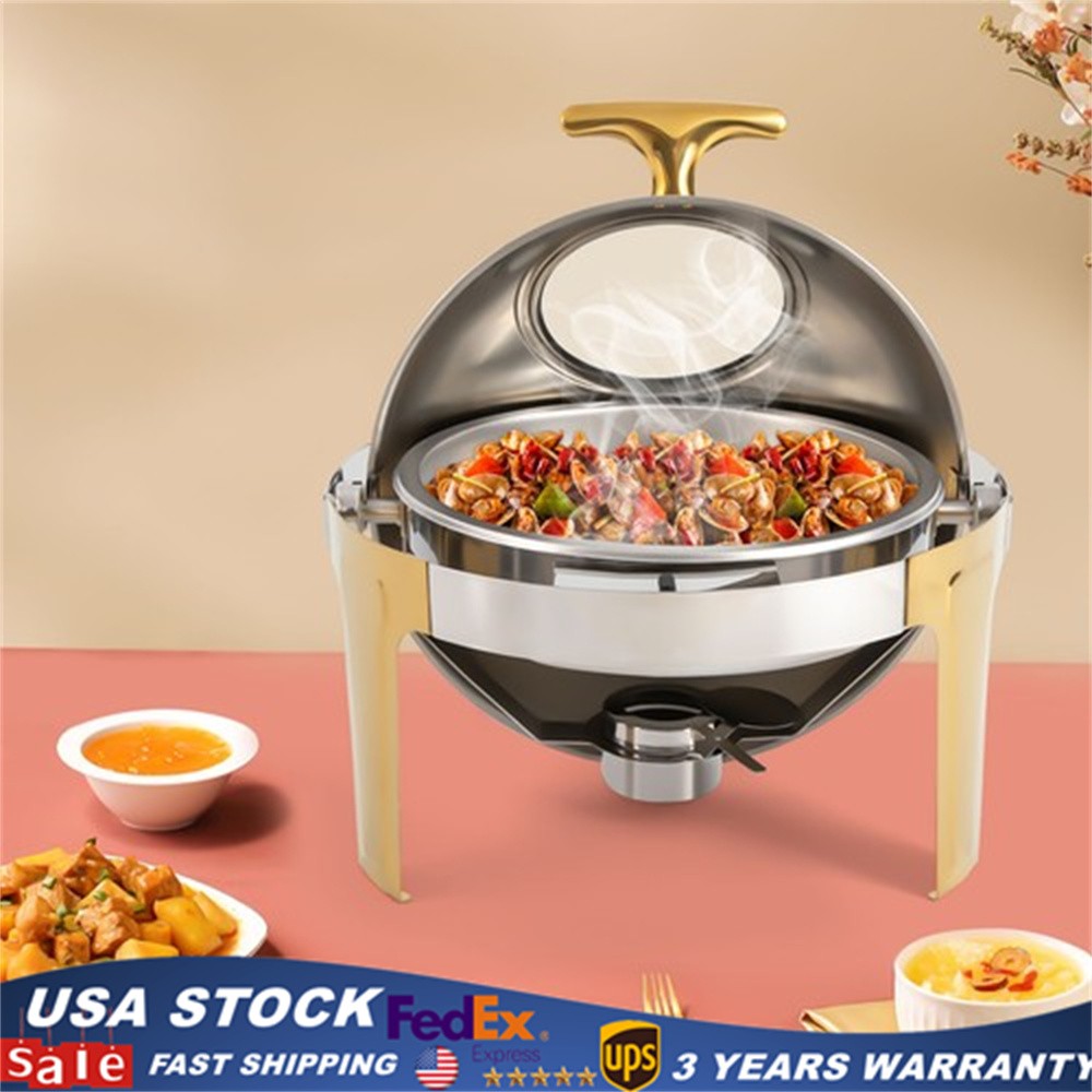 6.3qt Stainless Steel Roll Top Chafing Dish Buffet Set Electric Heating Plate ﻿