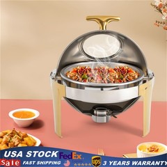 6.3qt Stainless Steel Roll Top Chafing Dish Buffet Set Electric Heating Plate ﻿