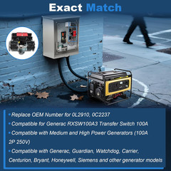 0L2910 Automatic Transfer Switch 100 Amp with Handle Fit for Generac | 100A 2P 2