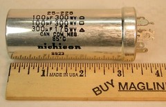 NICHICON 3-Section Electrolytic Can Capacitor: NOS 100uF/300V (X2), 300uF/175V