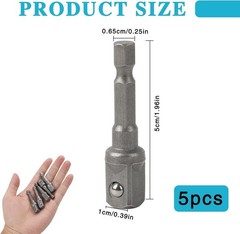 5pcs Hex Shank to Square Drive Socket Adapters Impact Socket Set with 1/4 to 3/8