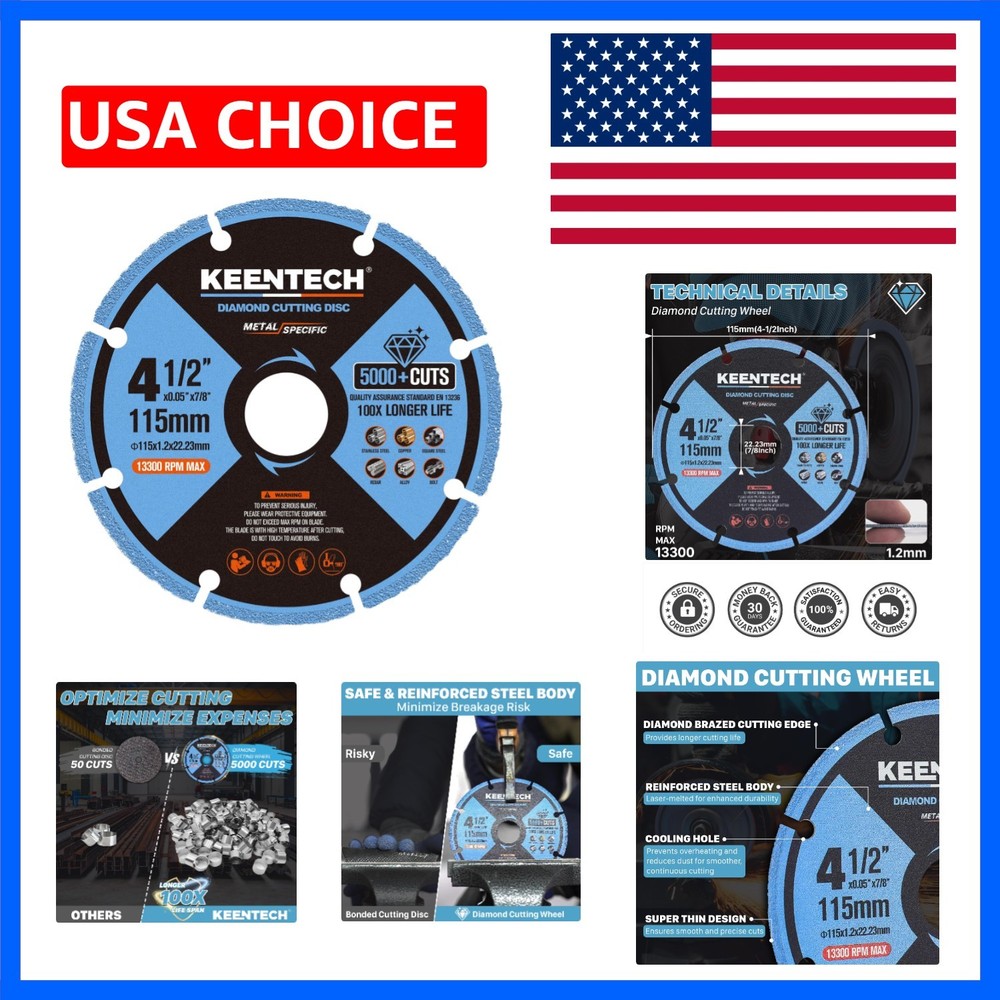4 1/2 x 7/8 Inch Diamond Cut Off Wheel for Metal Cutting, Compatible with Ang…