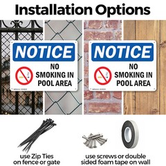 (2 Pack) No Smoking In Pool Area OSHA Notice Sign Decal Metal Plastic