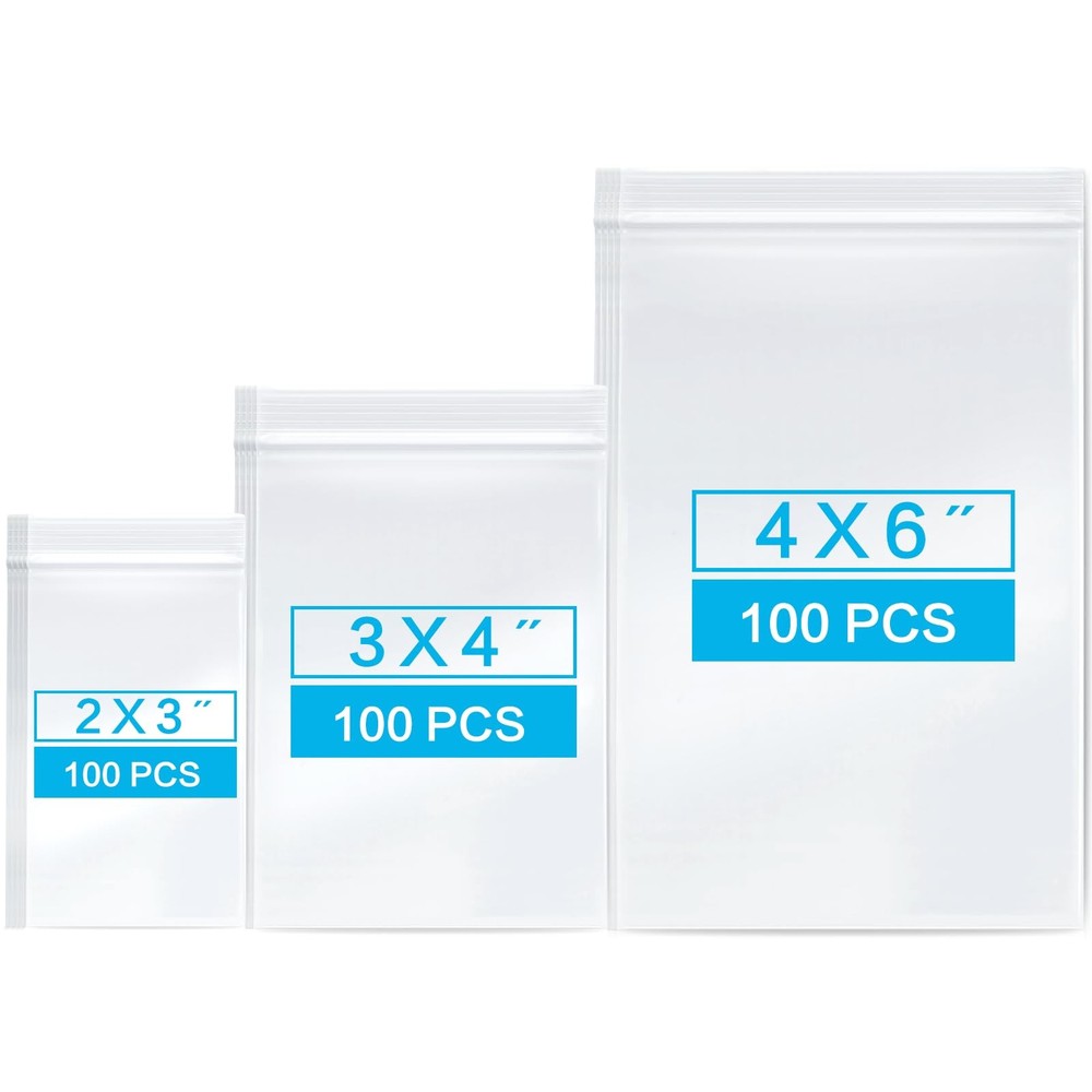 Aubeco 300 Pack Small Clear Plastic Bags, 3 300pcs(2X3,3X4,4X6),