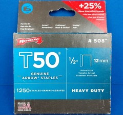 Arrow #508 T50 1/2-Inch (12mm) Heavy Duty Staples, 1250-Count NEW
