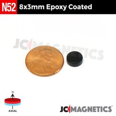 8mm x 3mm N52 Epoxy Coated Super Strong Rare Earth Neodymium Magnet Discs 8x3mm