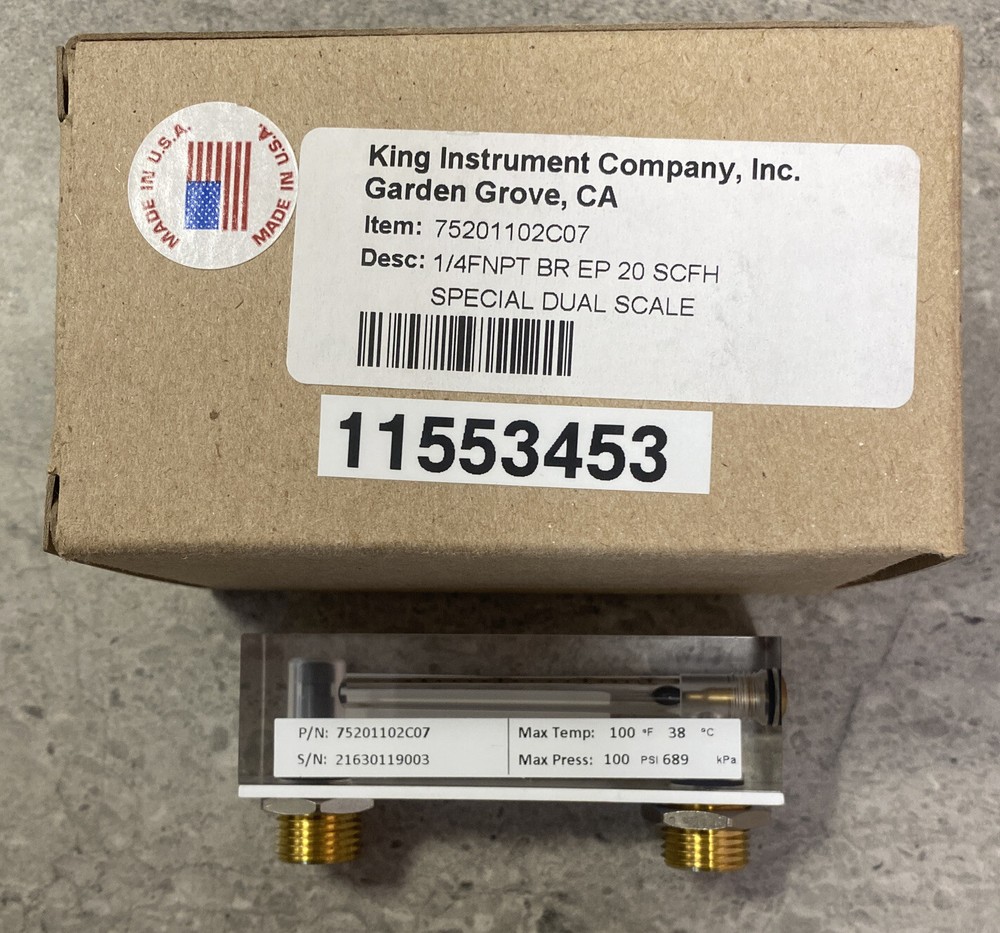 (NEW) KING INSTURMENT FLOWMETER 75201102C07 1/4 F NPT BR EP 20 SCFH