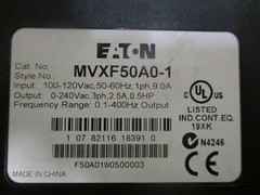 EATON MVXF50A0-1 Sensorless Vector MVX9000 AC Drive 120VAC 0.5HP 2.5A *Tested*
