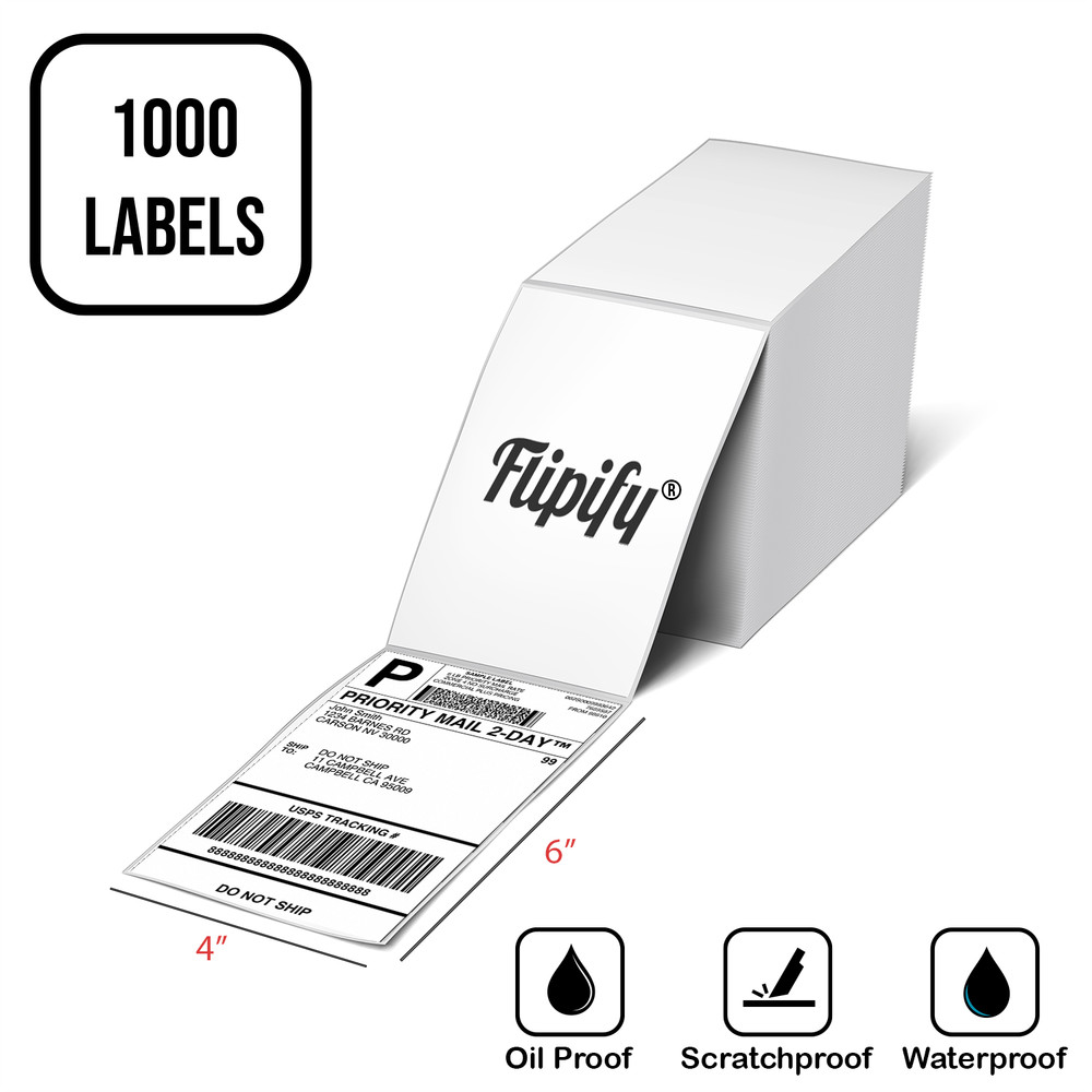 1000 4×6 Fanfold Thermal Labels Direct Shipping Label for Zebra Rollo Printers