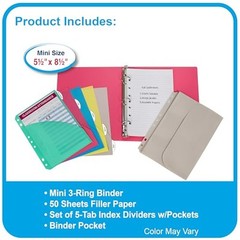 C-Line Mini Binder Starter Kit: Binder Index Dividers Filler Paper Color Varies