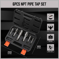6PC NPT Pipe Tap Set 1/8″ 1/4″ 3/8″ 1/2″ 3/4″ and 1″ With Case Carbon Steel Inch