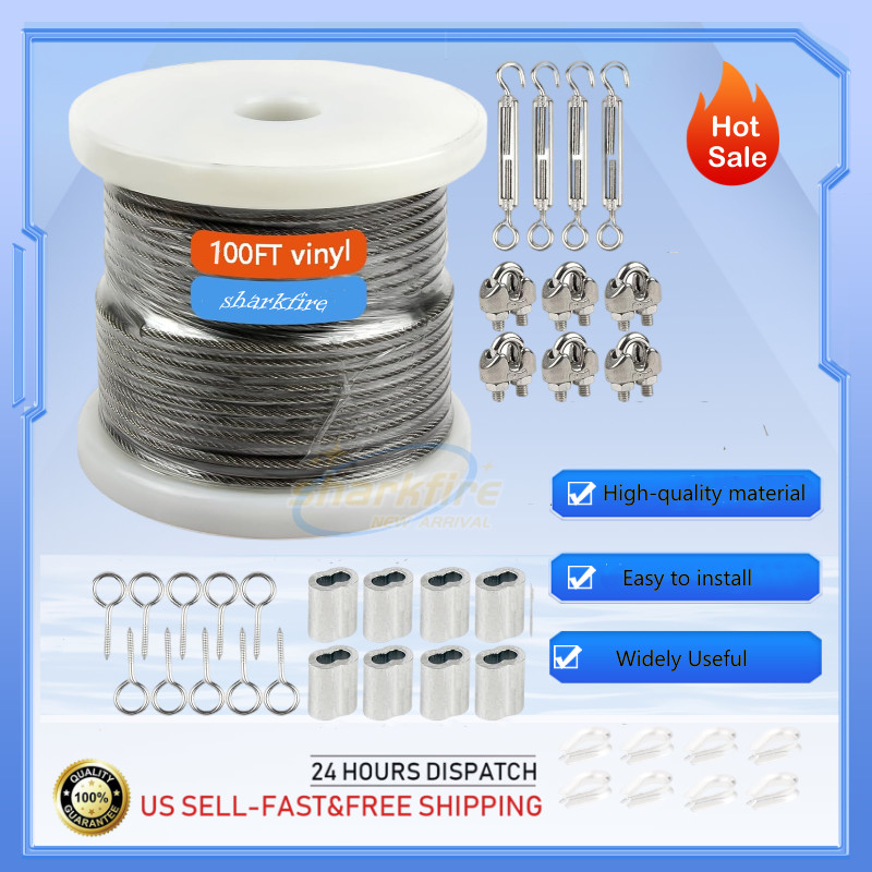 100Ft Stainless Steel Wire Cable 1/16″ Cable Railing Wire Rope Cable Turnbuckles