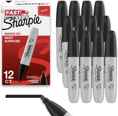 Sharpie Permanent Markers, Chisel Tip, Black, 12 Count – Home, School, Office Su