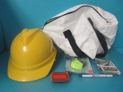 WHITE DU PONT PIONEER SAFETY BAG W/ MSA HARD HAT GLOVES FLASHER GLASSES EAR PLUG