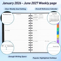 Daily Planner 2026-2027, 18-Month Weekly and Monthly 5.7 x 8.3 inches, Black