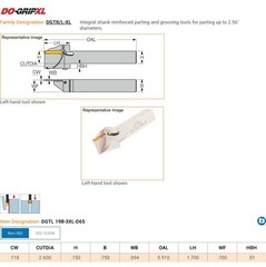 ISCAR DGTL 19B-3XL-D65, 3/4″-LH-3mm W X-LONG CUTOFF TOOL-2.600″ MAX DIA CUTOFF.