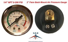 Air Compressor Pressure / Hydraulic Gauge 2″ Face Back Mount 1/4″ NPT 0-200 PSI