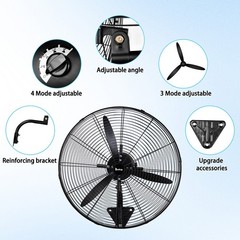 Zokop 2PCS 20” Industrial Wall Mount Fan Metal Fan 4 Speed Ventilation Shop Fan