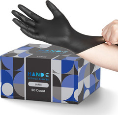 Black Nitrile Disposable Gloves Large, 50 Count – BBQ, Tattoo, Hair Dye, Cooking
