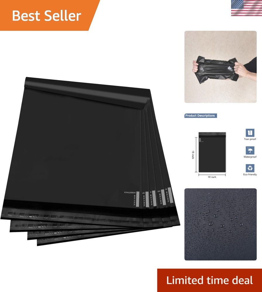 Eco-Friendly 100 Pack of 10″x13″ Black Poly Mailers – Self-Sealing Shipping Bags