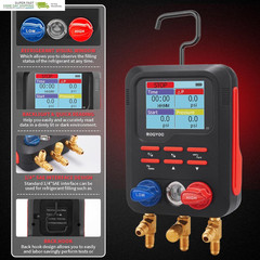 Digital Manifold Gauge, HVAC Refrigerants Digital AC Gauges Set with 2 Thermomet