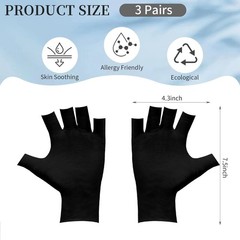 3 Pairs of Fingerless Cotton Gloves 100% Black Cotton Moisturizing Gloves for…