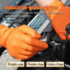 300PCS Orange Nitrile Mechanic Gloves Diamond Textured Powder Free M-XXL