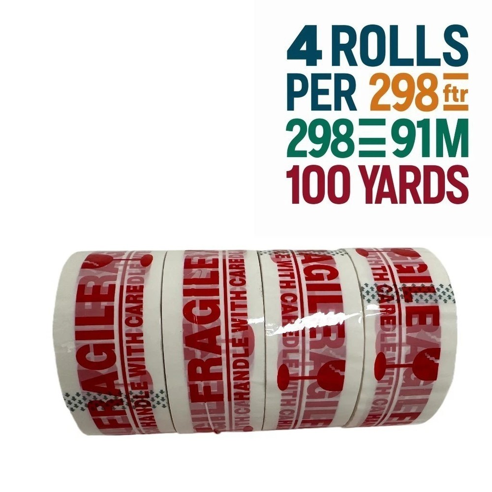 4 Rolls Yards Packing Shipping Box Tape 2″x100 Y Fragile Shipping Sealing Tape