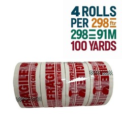 4 Rolls Yards Packing Shipping Box Tape 2″x100 Y Fragile Shipping Sealing Tape