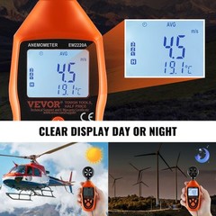 VEVOR Handheld Anemometer Digital Wind Speed Meter Gauge 14℉-113℉with LED Screen
