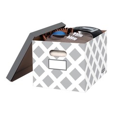 Bankers Box 3-Count Decorative, Letter/Legal File Box, Grey, Diamond Design