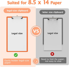 Plastic Legal Size Clipboard, Orange 8.5 X 14 Clip Boards | Size 9 X 15 In, Long
