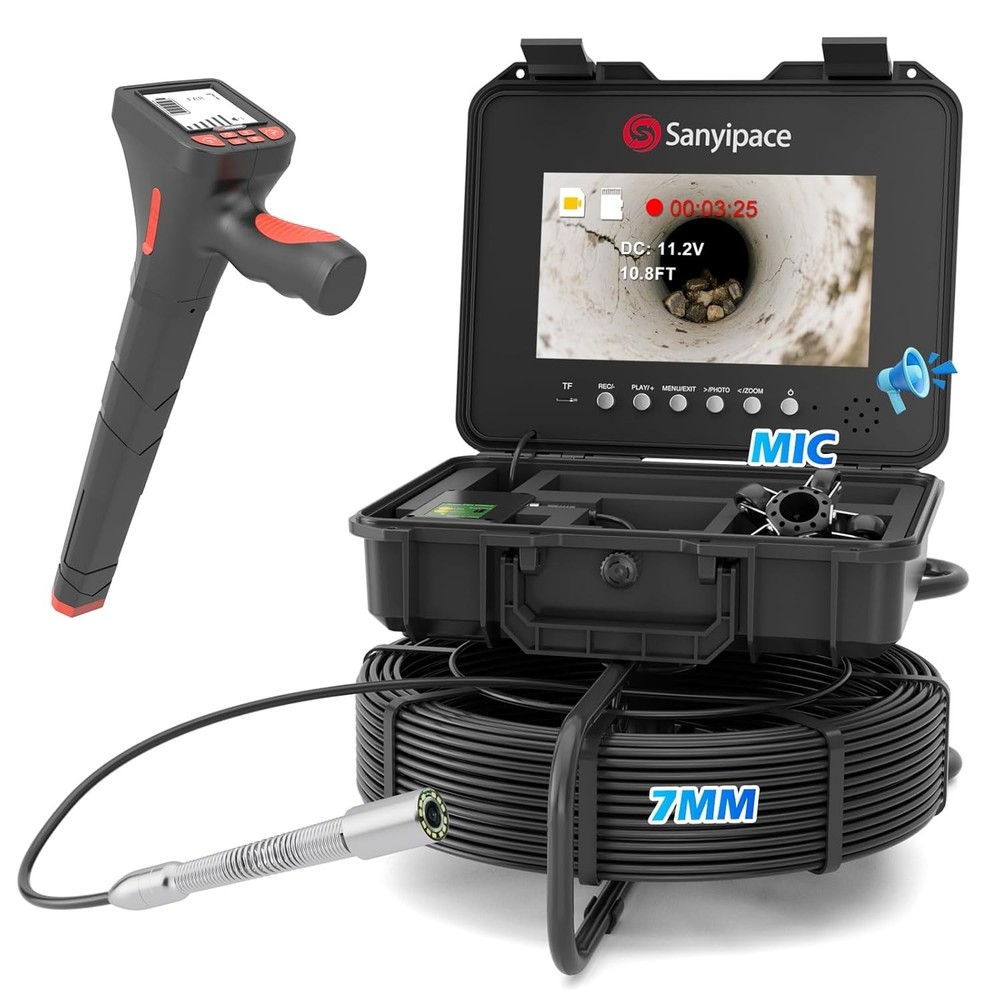 Sanyipace 10.1″ Sewer Camera 230FT w/ Locator, Self-Leveling, Distance Counter