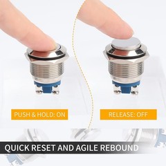 5pcs 19mm Momentary Push Button Switch IP65 Waterproof Copper Shell