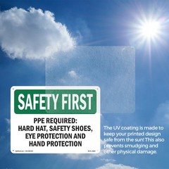 PPE Required OSHA SAFETY FIRST Sign Metal, Plastic, Or Decal – 5 or 10 Pack