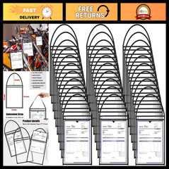 50 Pack Job Ticket Holders 9×12 Inch Clear Plastic Work Order Pockets with Strap