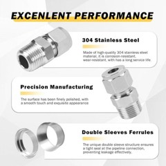 2x Stainless Steel 304 Compression Tube Fitting Adapter 3/8″ OD x 3/8″ NPT C582